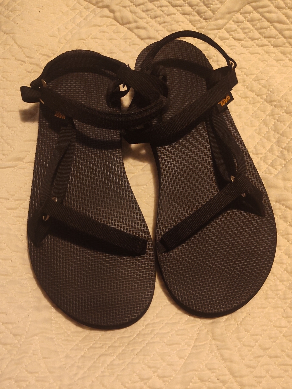 Teva Women's Black Strap Sandals with Subtle Yellow Logo